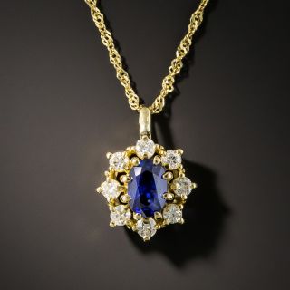 Estate Sapphire and Diamond Halo Pendant - 2