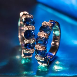Estate Sapphire And Diamond Hoop Earrings 
