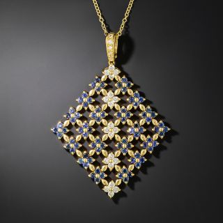 Estate Sapphire and Diamond Lattice Pendant - 2