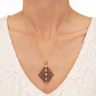 Estate Sapphire and Diamond Lattice Pendant