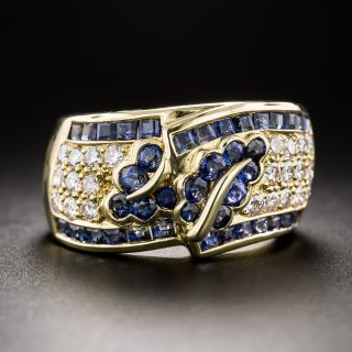Estate Sapphire and Diamond Leaf Ring - 3