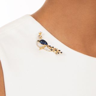 Estate Sapphire and Diamond Peacock Brooch