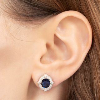 Estate Sapphire and Diamond Stud Earrings - GIA