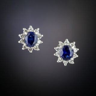 Estate Sapphire and Diamond Stud Earrings - 2