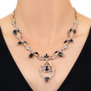 Estate Sapphire and Diamond Two-Tone Necklace