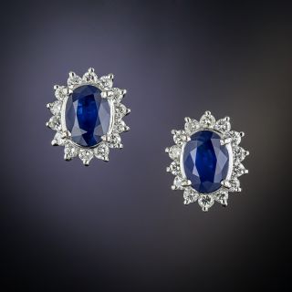 Estate Sapphire Diamond Halo Earrings - 2