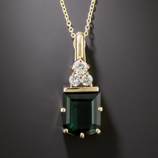 Estate Shield Shaped Green Tourmaline and Diamond Pendant  - 3