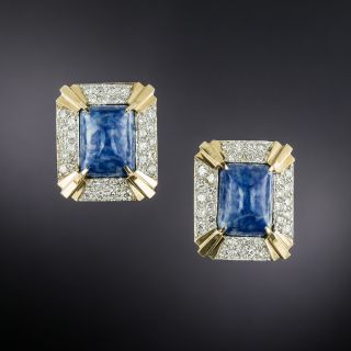 Estate Sodalite and Diamond Geometric Earrings - 2