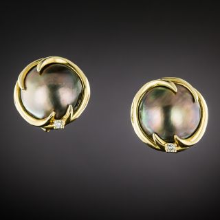 Estate South Sea Mabe Pearl Earrings - 2