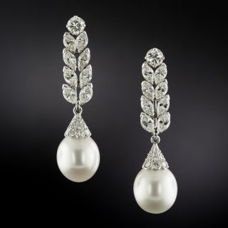 Estate South Sea Pearl and Diamond Day-Night Earrings - 3