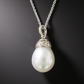 Estate South Sea Pearl and Diamond Drop Necklace - 3