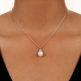 Estate South Sea Pearl and Diamond Drop Necklace