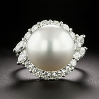 Estate South Sea Pearl and Diamond Halo Ring - 2