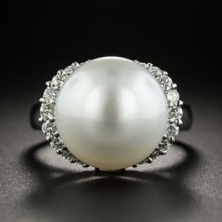 Estate South Sea Pearl and Diamond Ring - 3