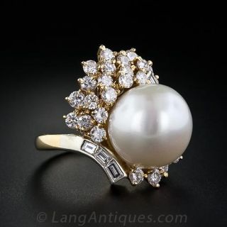 Estate South Sea Pearl and Diamond Ring