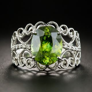 Estate Sphene, Diamond Ring 18K White Gold - 1