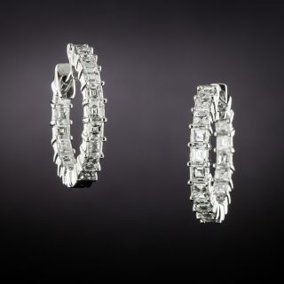 Estate Square-Cut Diamond Inside /Outside Hoop Earrings - 2