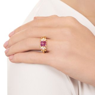 Estate Square-Cut Ruby and Diamond Ring