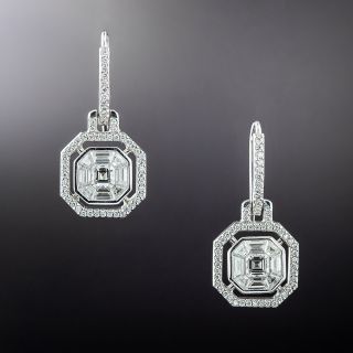 Estate Square Emerald-Cut Diamond Drop Earrings - 1