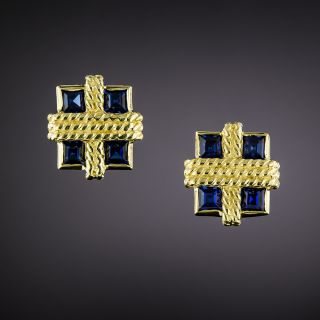 Estate Square Sapphire Earrings - 2