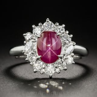 Estate Star Ruby Platinum Diamond Ring