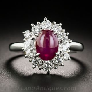 Estate Star Ruby Platinum Diamond Ring