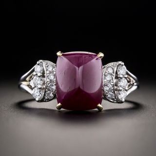 Estate Sugarloaf Cabochon Ruby and Diamond Ring - 3