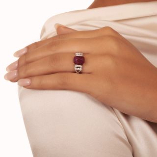 Estate Sugarloaf Cabochon Ruby and Diamond Ring