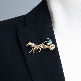 Estate Sulky Trotter Horse and Rider Brooch