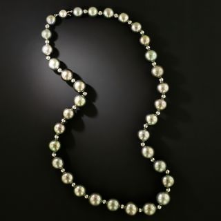 Estate Tahitian Pearl and 14K White Gold Bead Strand - 2