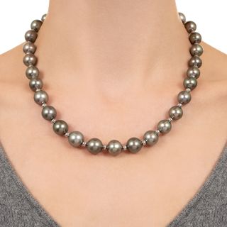 Estate Tahitian Pearl and 14K White Gold Bead Strand