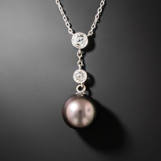 Estate Tahitian Pearl and Diamond Drop - 2