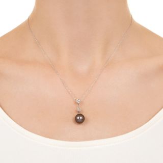 Estate Tahitian Pearl and Diamond Drop