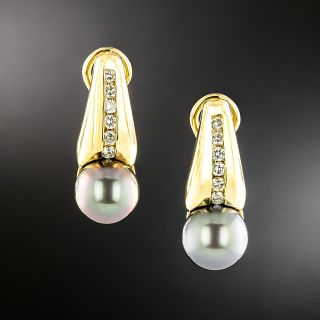 Estate Tahitian Pearl and Diamond Earrings - 2