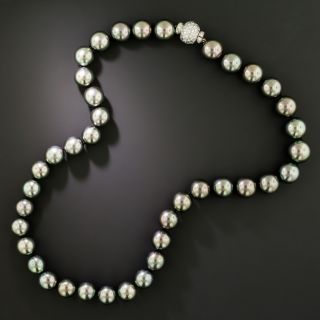 Estate Tahitian Pearl Strand with Pavé Diamond Clasp - 2