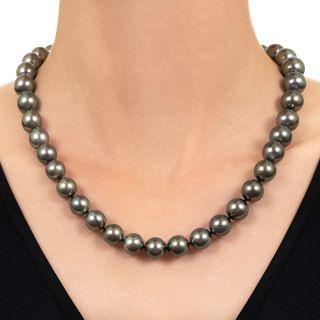 Estate Tahitian Pearl Strand with Pavé Diamond Clasp