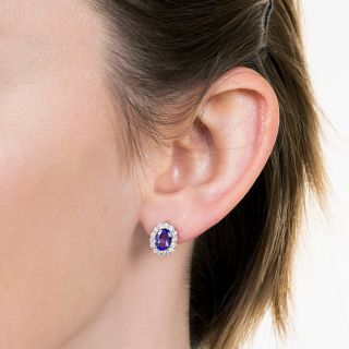 Estate Tanzanite and Diamond Halo Earrings