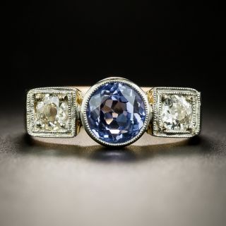 Estate Tanzanite and Diamond Three-Stone Ring - 2
