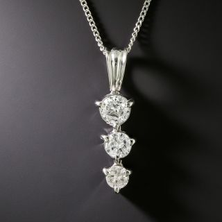 Estate Three-Diamond Drop Pendant - 2