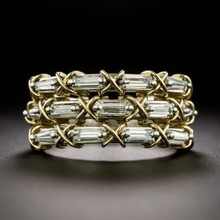 Estate Three-Row Baguette Diamond 'X' Band - 3