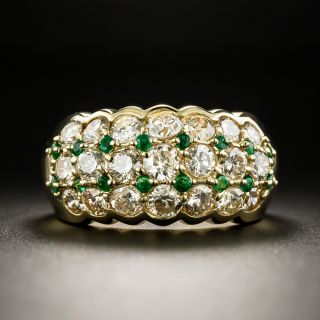 Estate Three-Row Diamond and Emerald Band Ring - 1