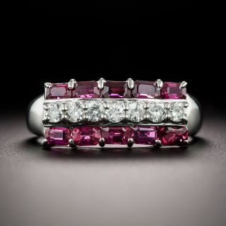 Estate Three-Row Ruby and Diamond Ring - 2