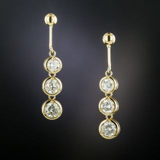 Estate Three-Stone Diamond Drop Earrings - 2