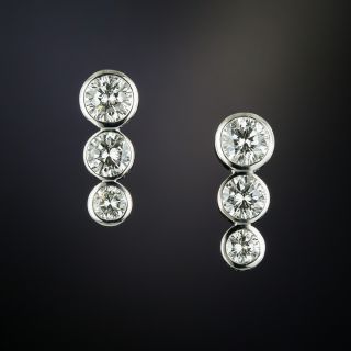 Estate Three-Stone Diamond Earrings - 2