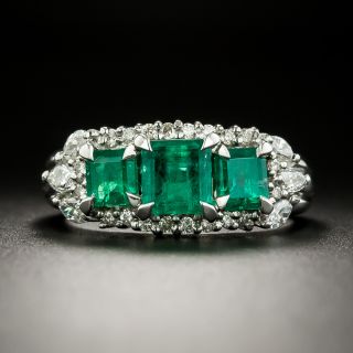 Estate Three-Stone Emerald and Diamond Ring - 3