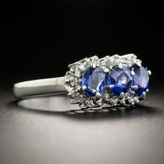 Estate Three-Stone Sapphire Platinum Diamond Ring