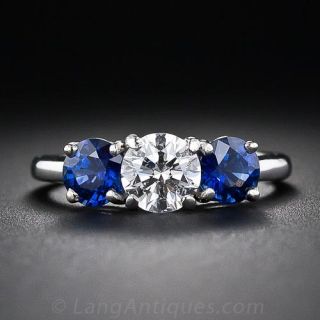 Estate Tiffany & Co. Platinum Diamond and Sapphire Ring