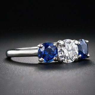 Estate Tiffany & Co. Platinum Diamond and Sapphire Ring