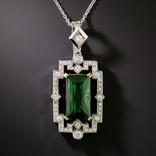 Estate Tourmaline and Diamond Pendant Necklace - 3