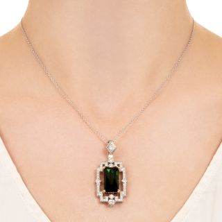 Estate Tourmaline and Diamond Pendant Necklace